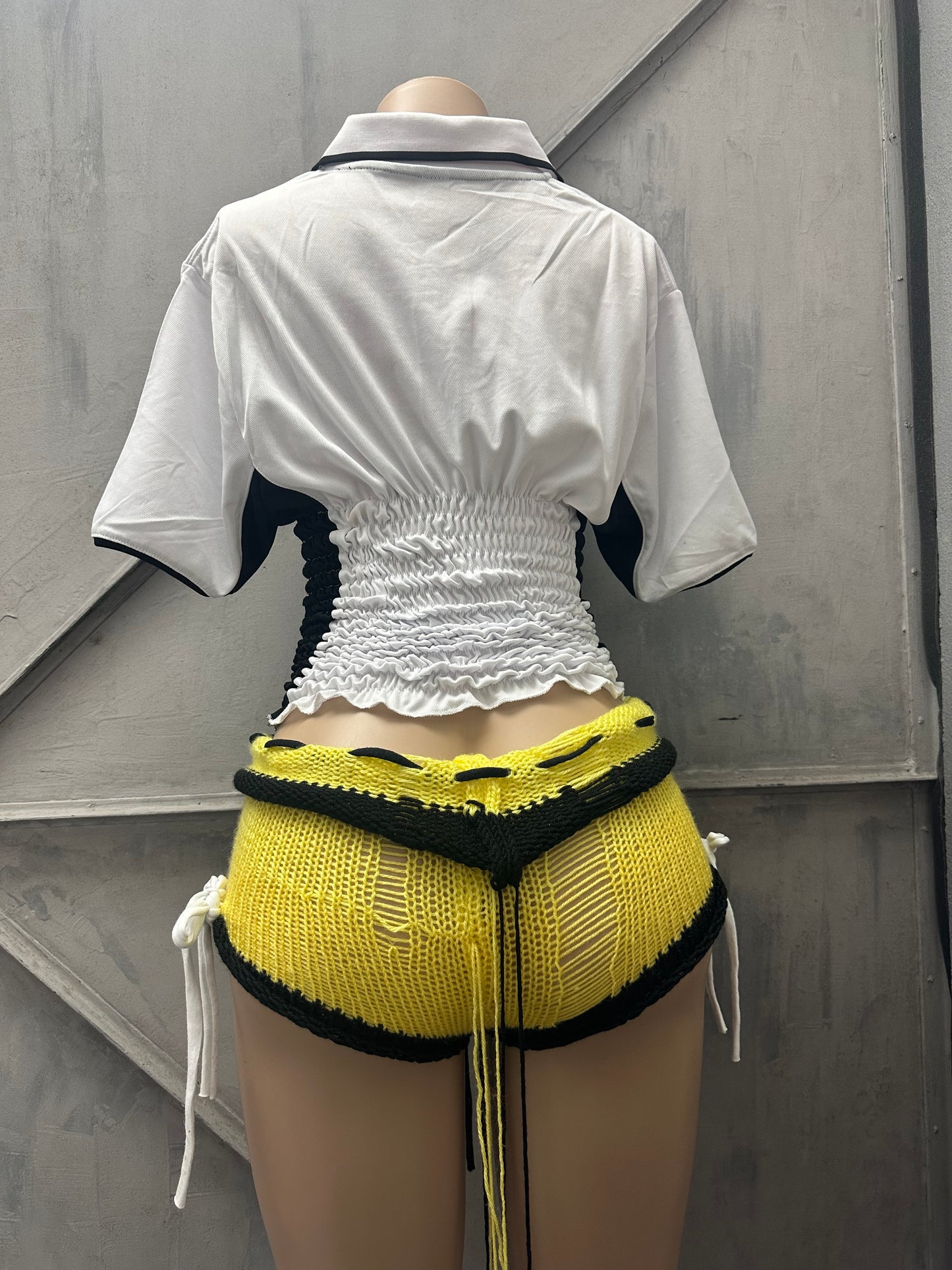 Yellow Knitted Mini Shorts