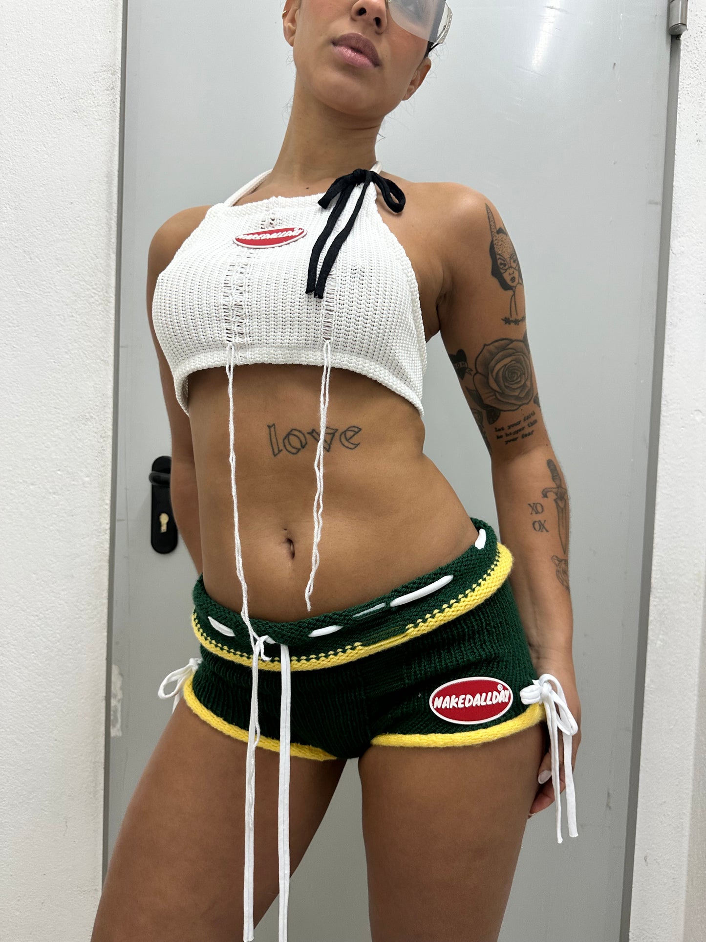 Green Knitted Mini Shorts