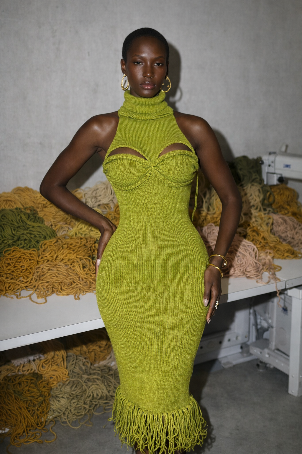 GREEN SCULPTED KNIT DRESS