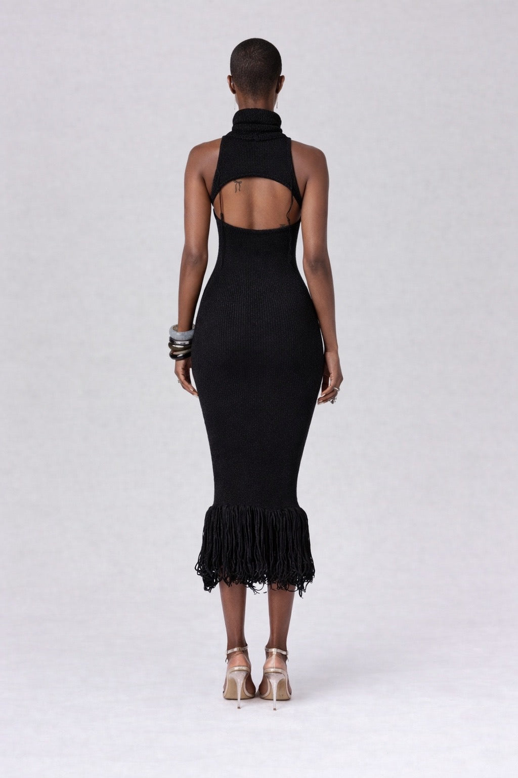 BLACK SCULPTED KNIT DRESS