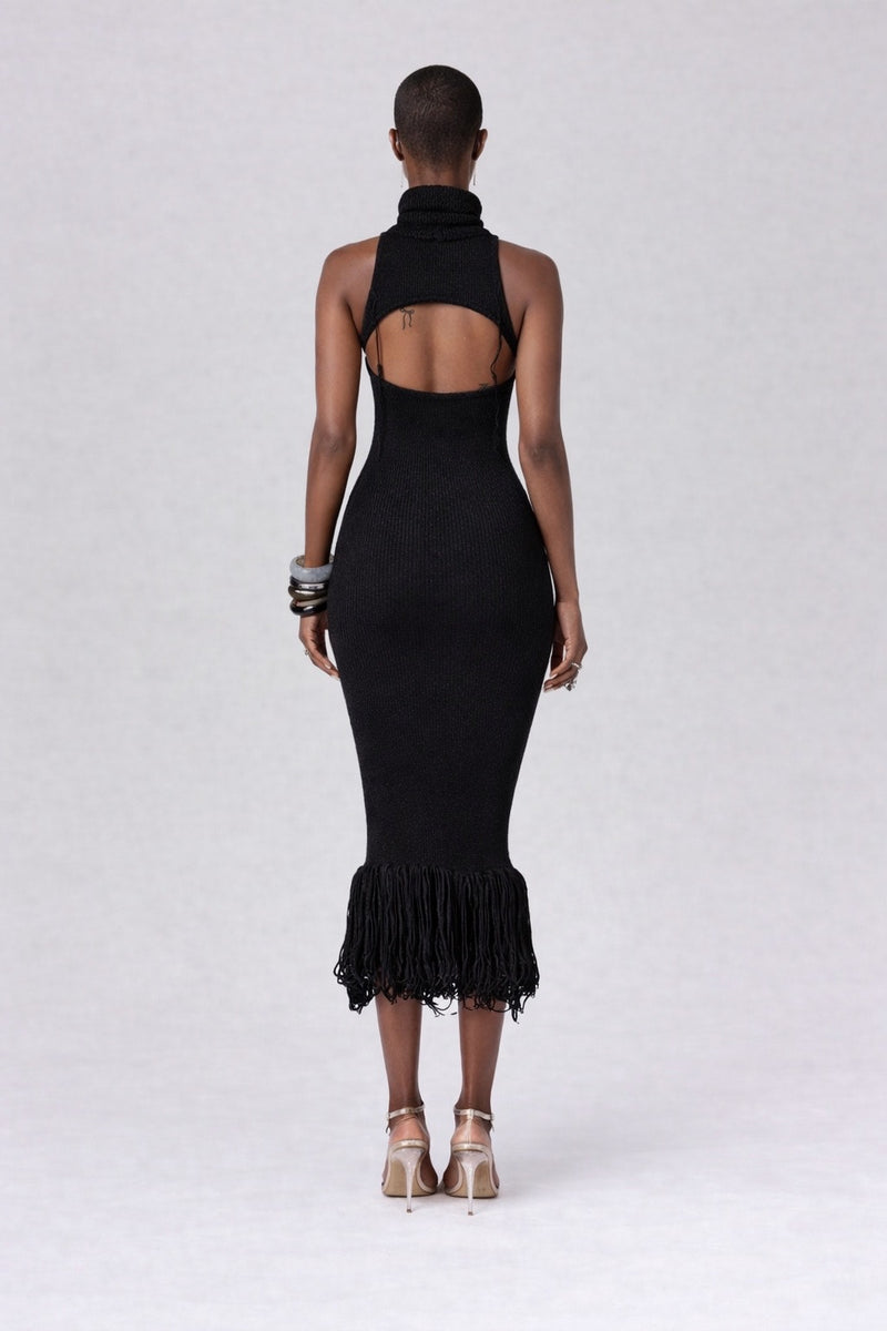 BLACK SCULPTED KNIT DRESS