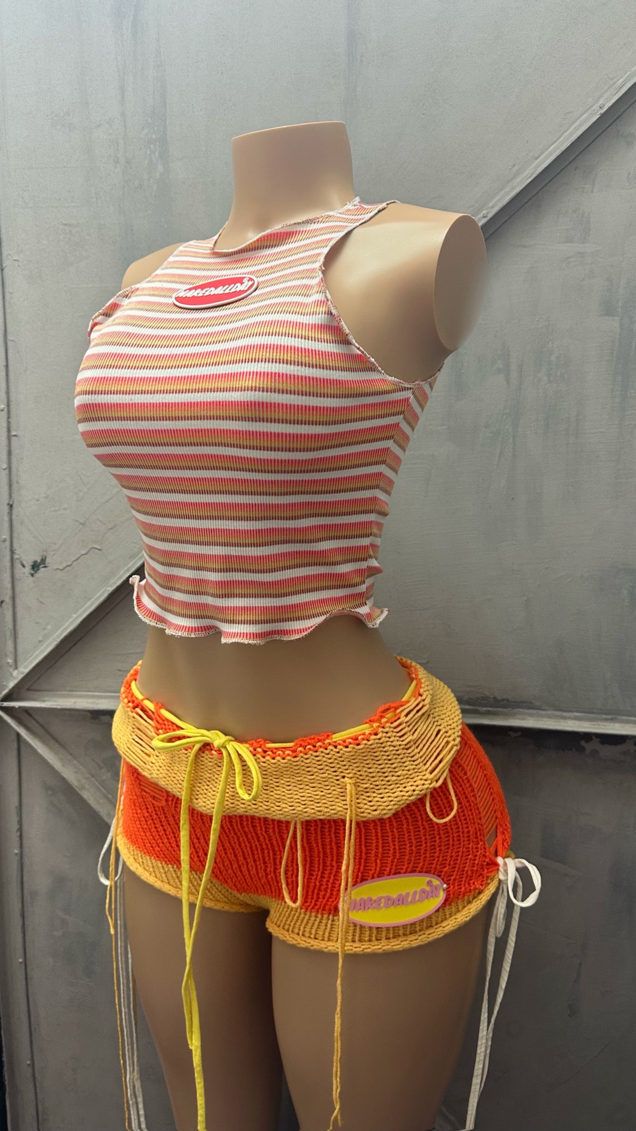Orange Knitted Mini Shorts