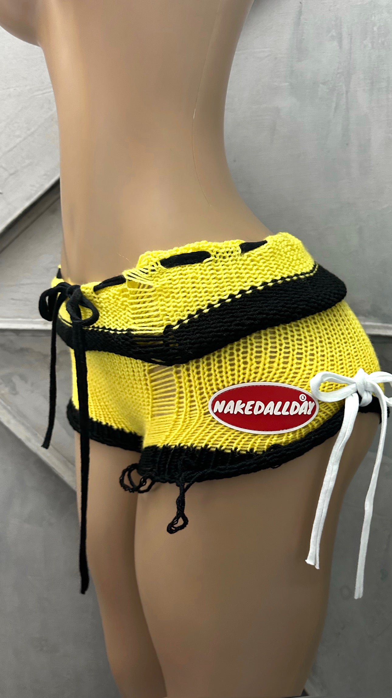 Yellow Knitted Mini Shorts