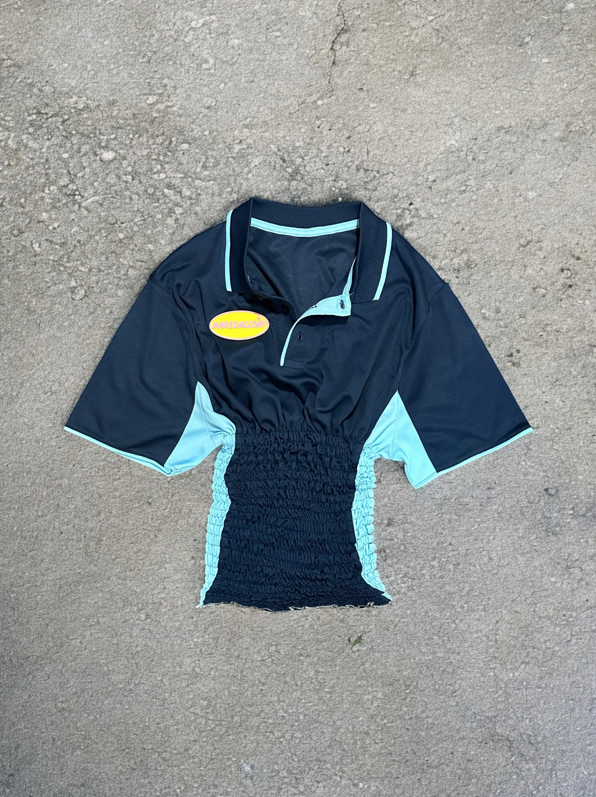 Shirred Jersey Polo Top - Blue