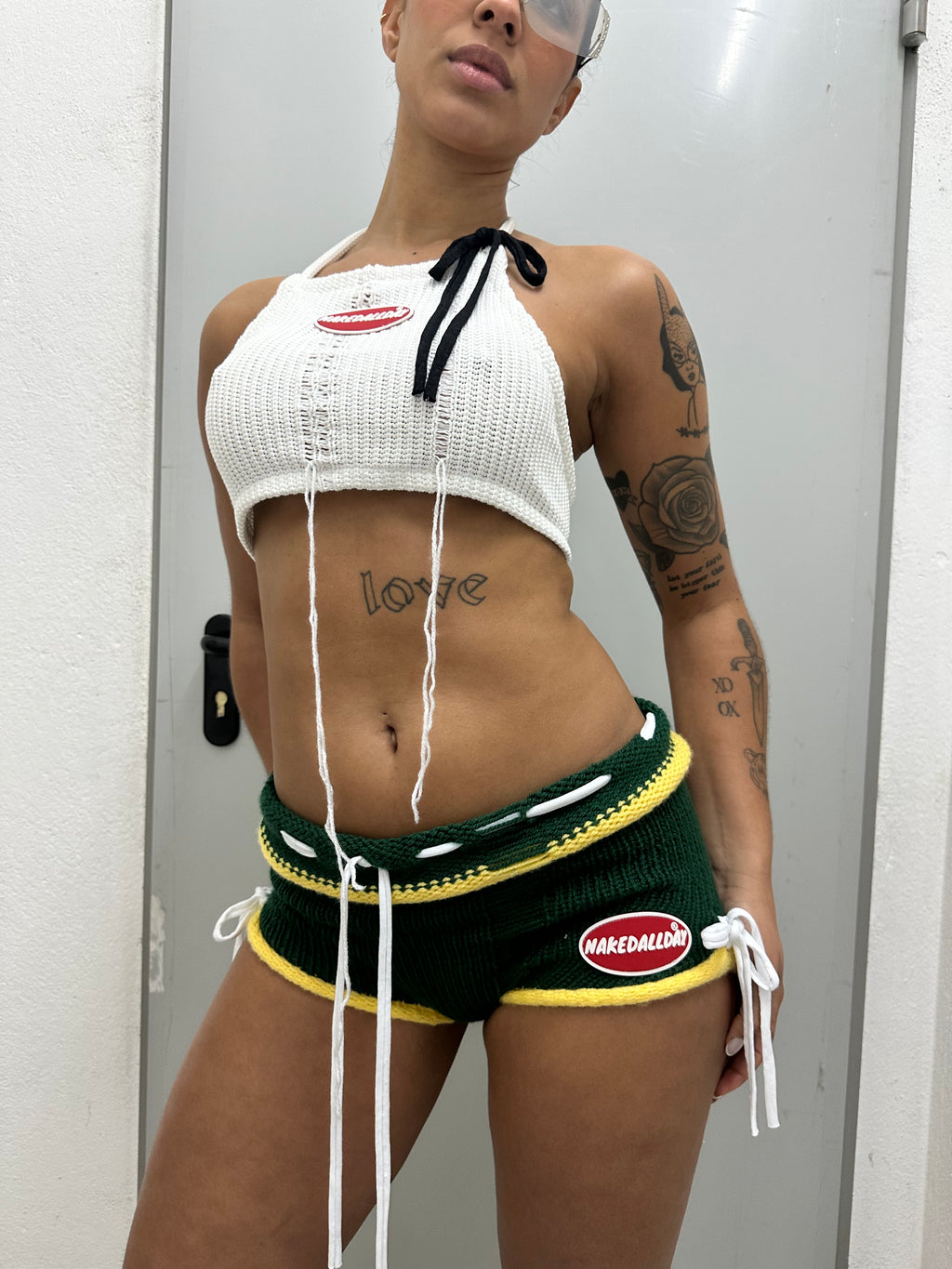 Green Knitted Mini Shorts