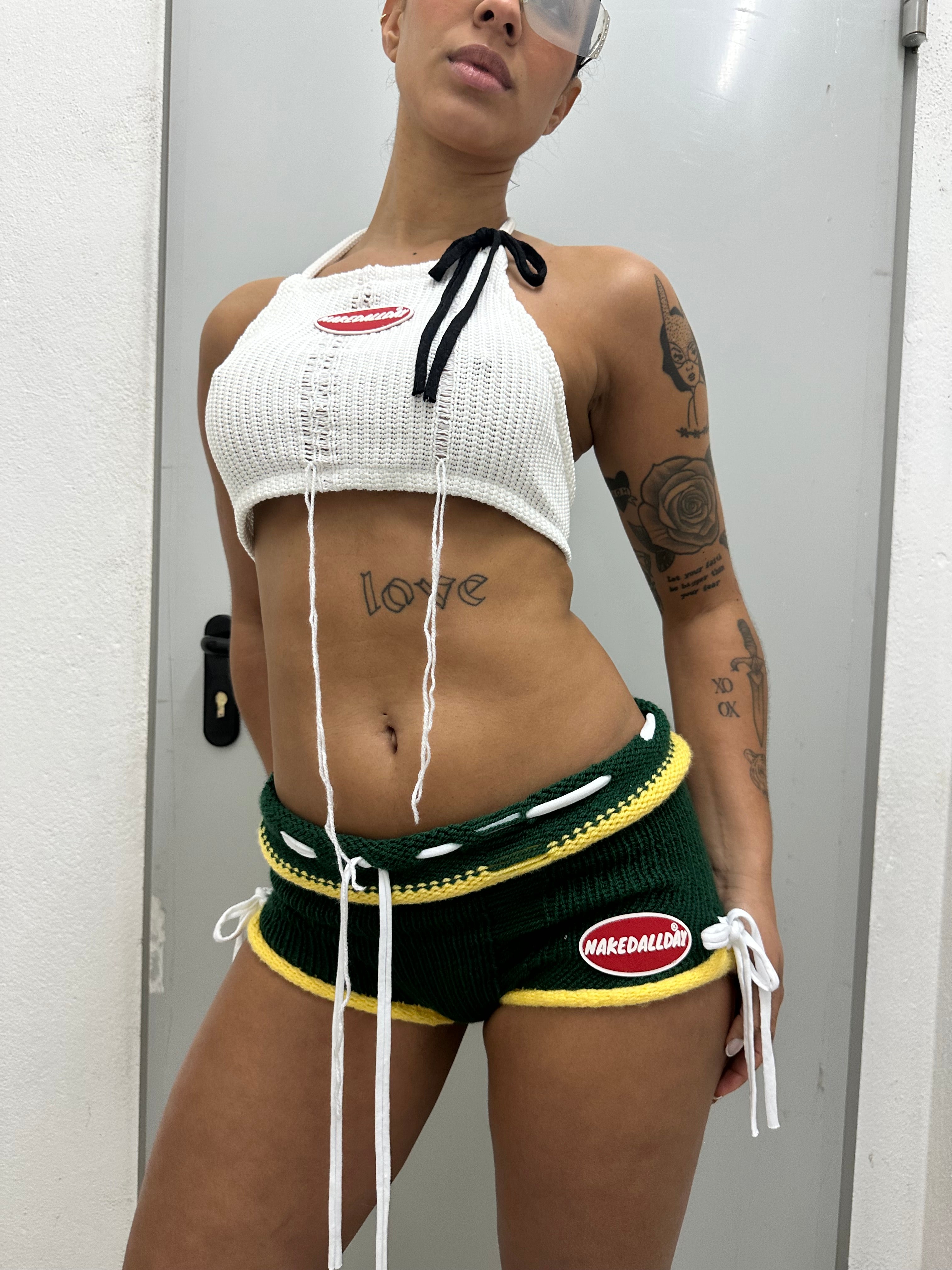 Green Knitted Mini Shorts