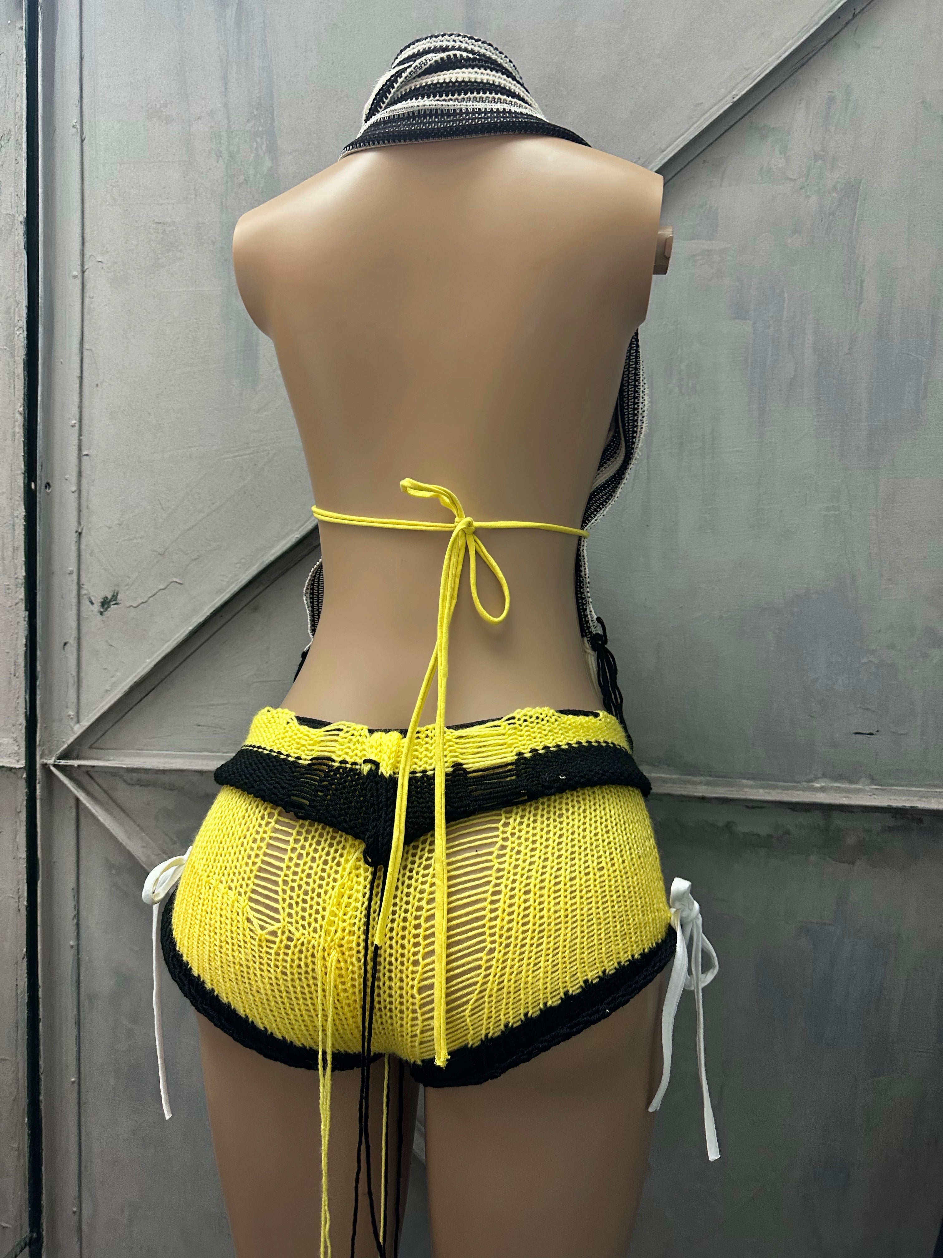 Yellow Knitted Mini Shorts