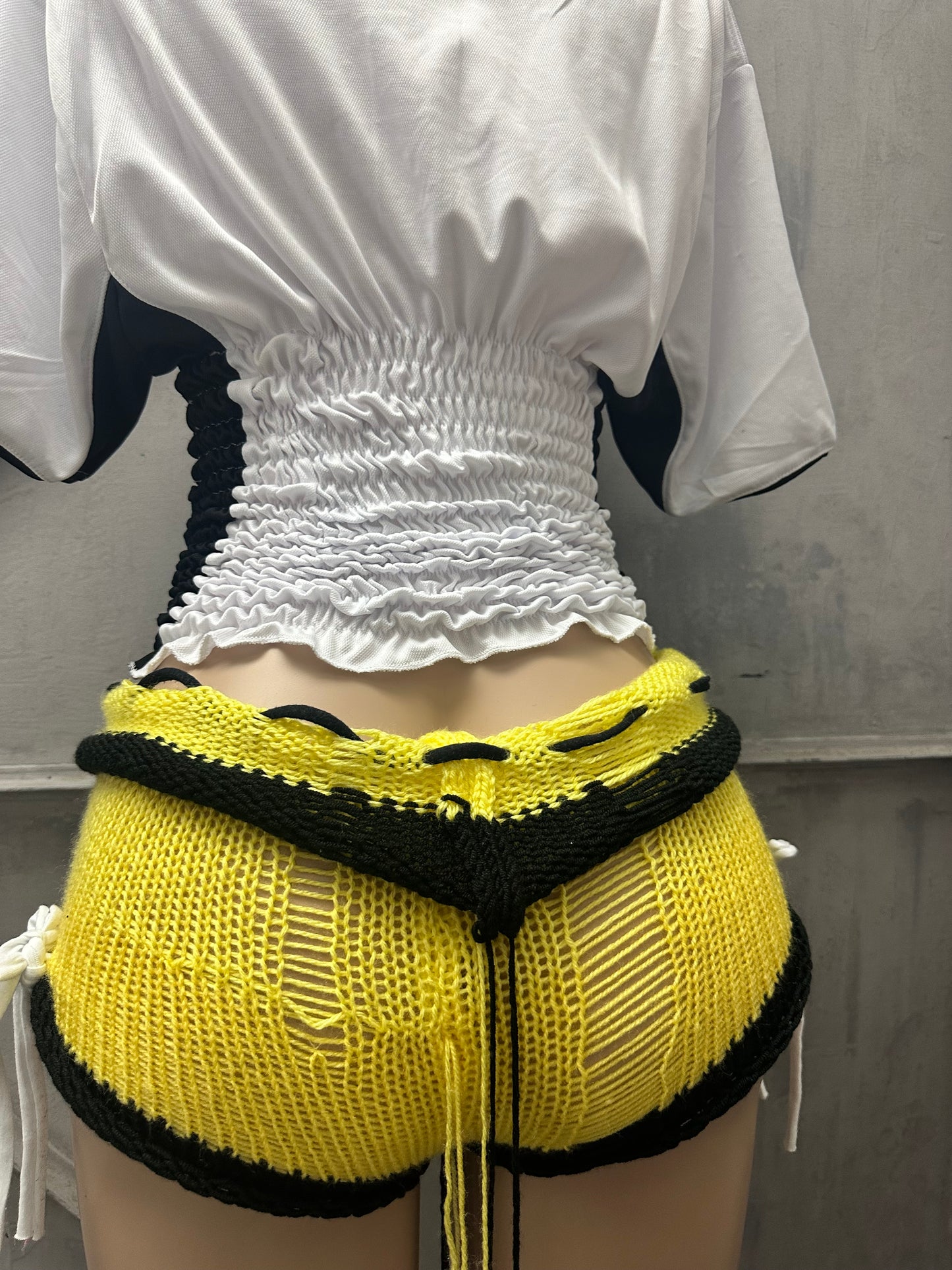 Yellow Knitted Mini Shorts