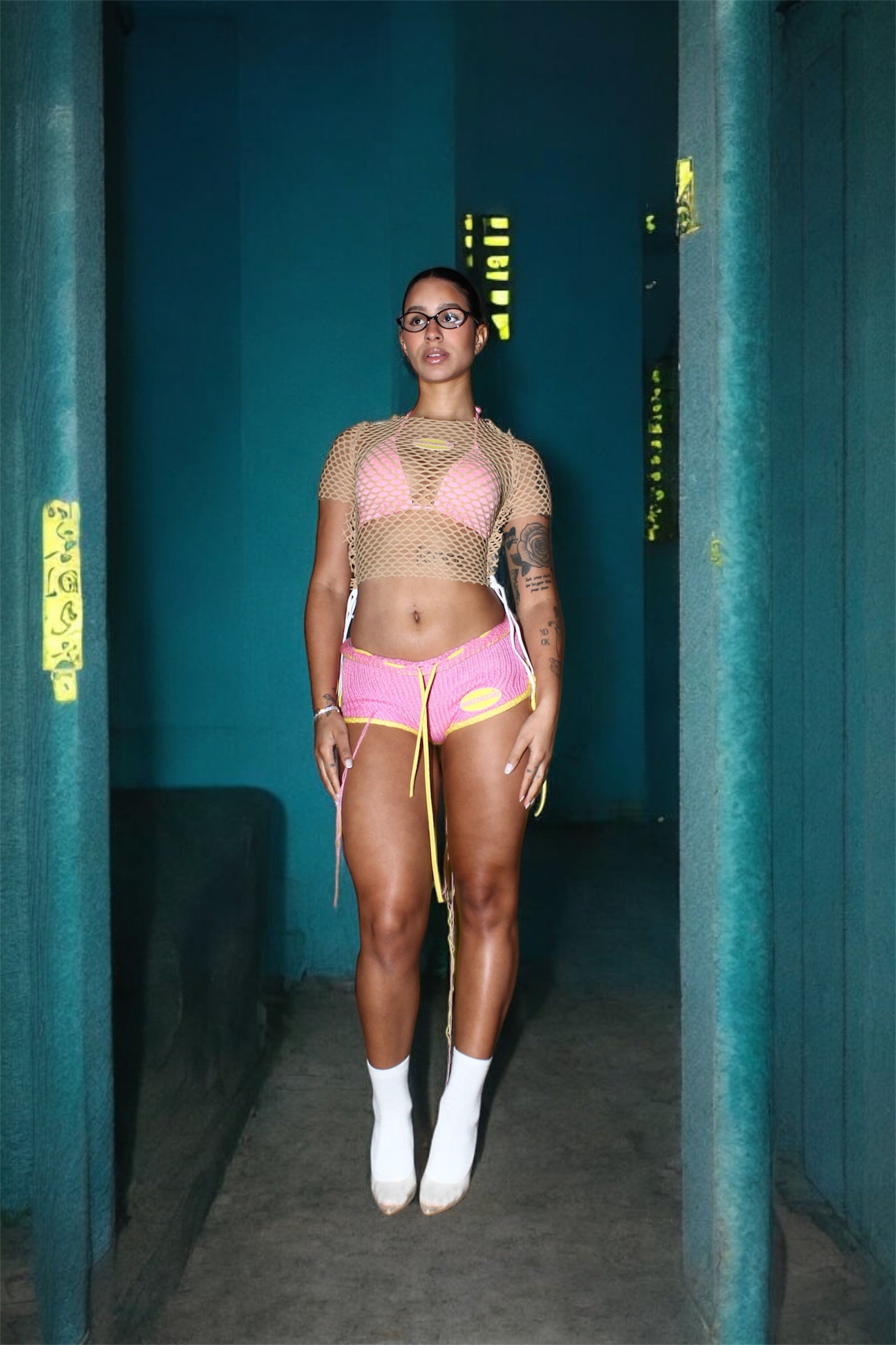Pink Knitted Mini Shorts