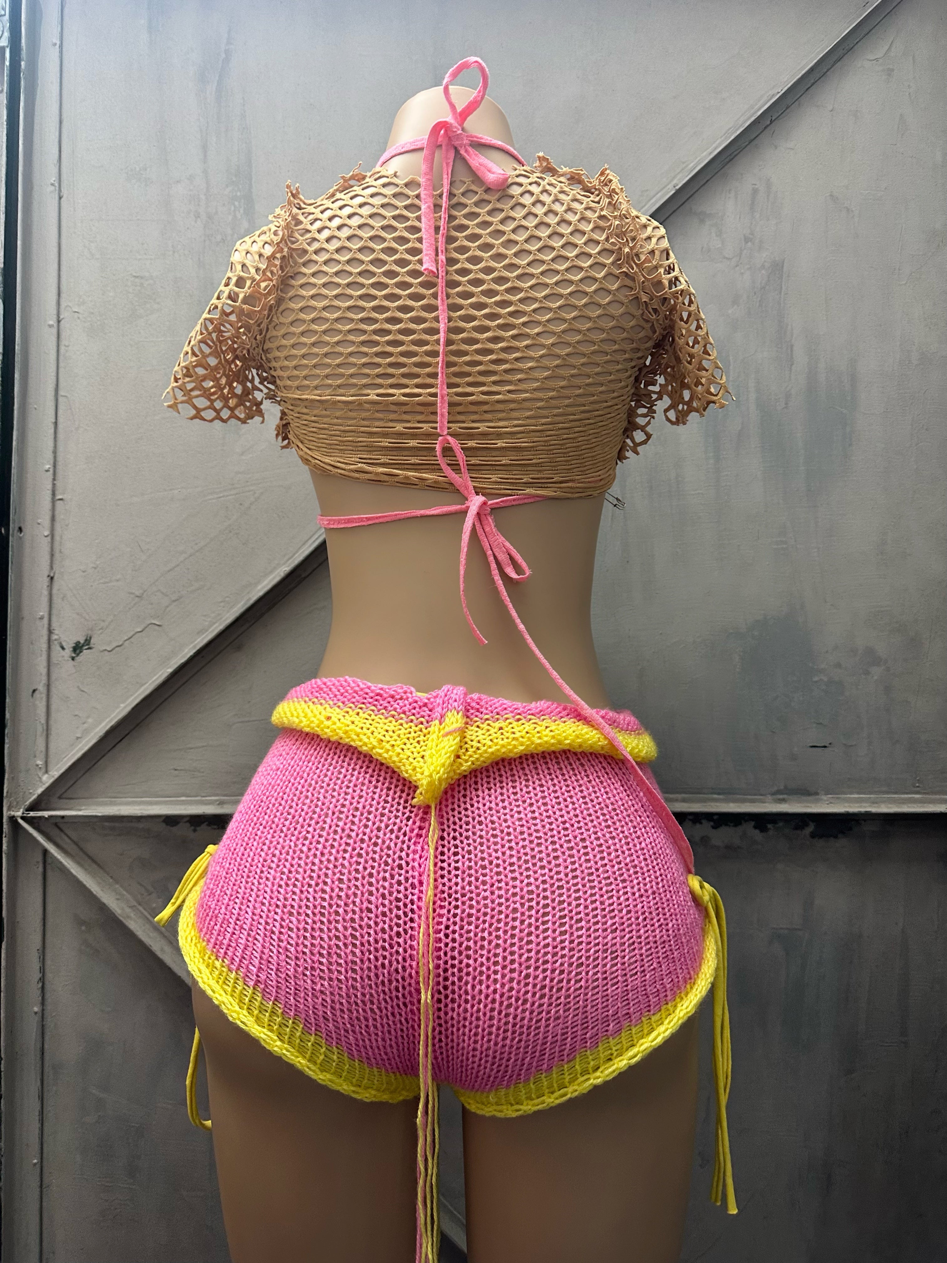 Pink Knitted Mini Shorts