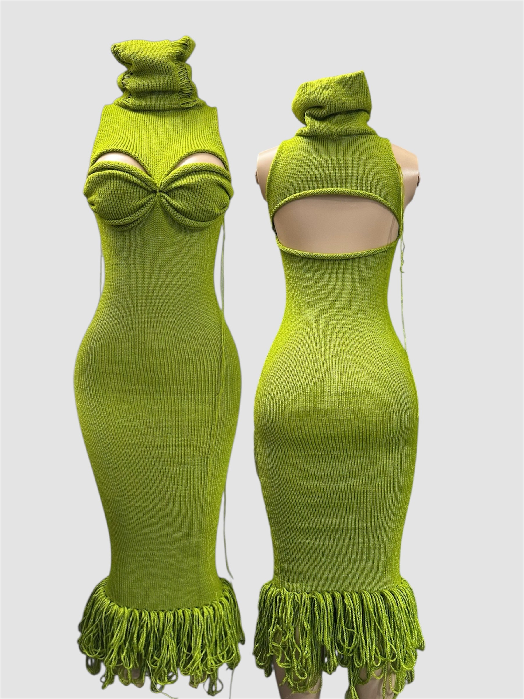 GREEN SCULPTED KNIT DRESS
