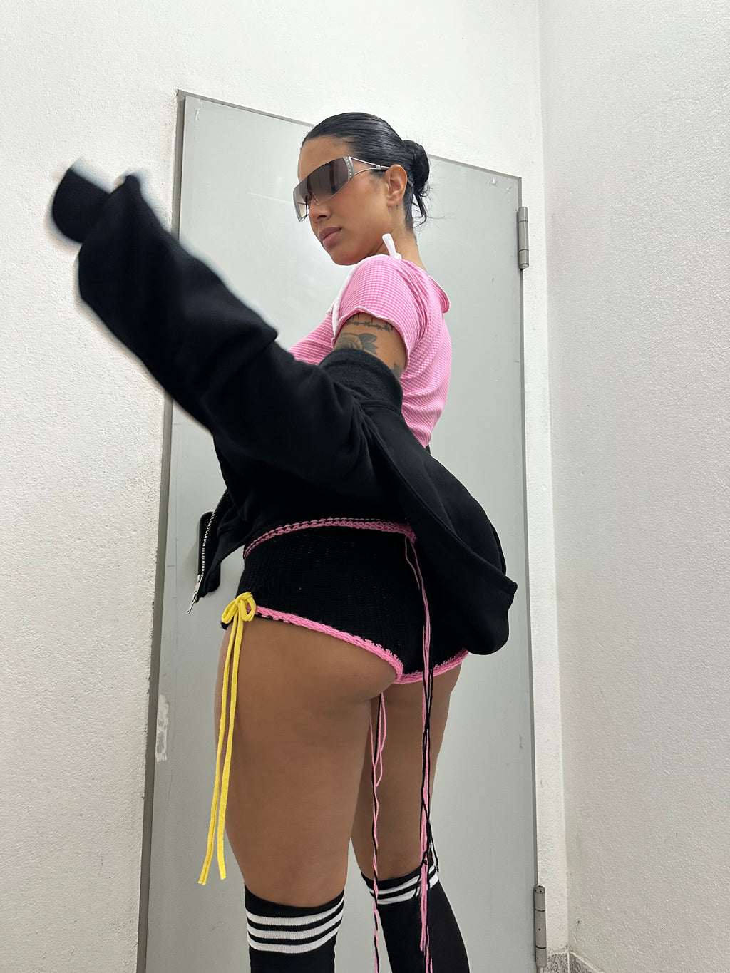 Black Knitted Mini Shorts