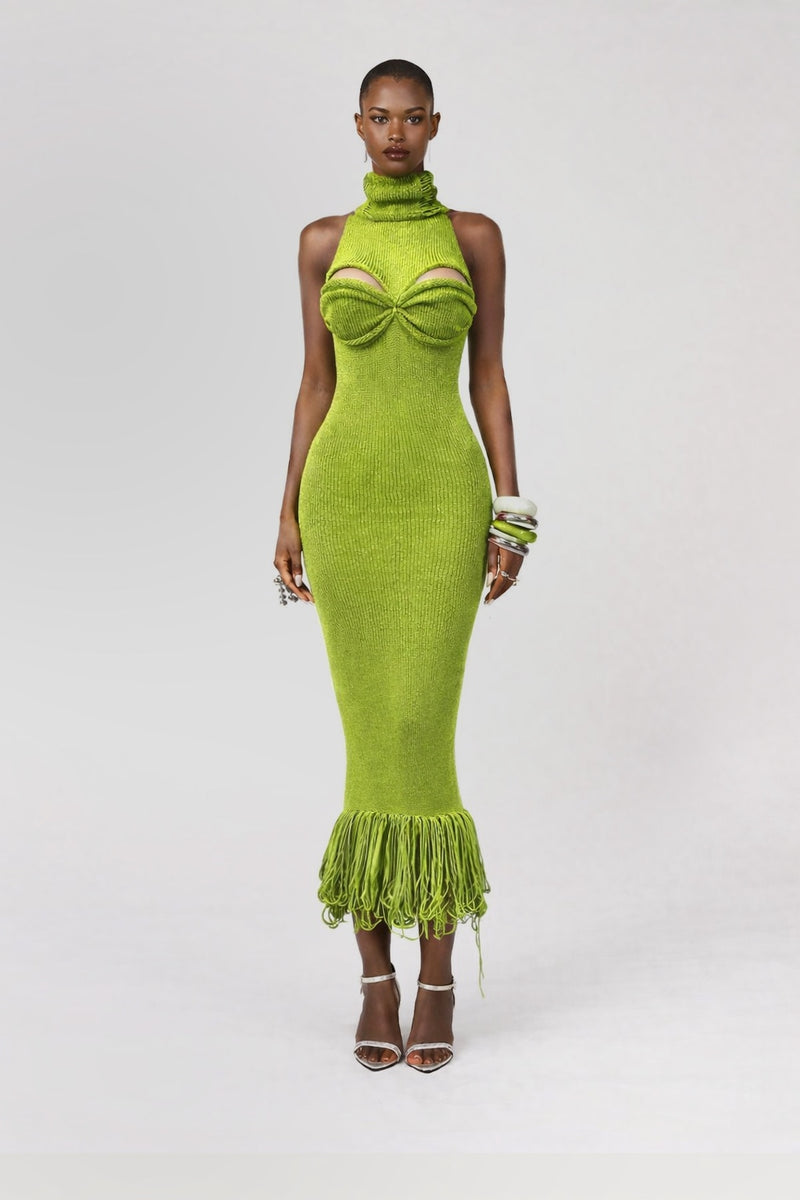 GREEN SCULPTED KNIT DRESS