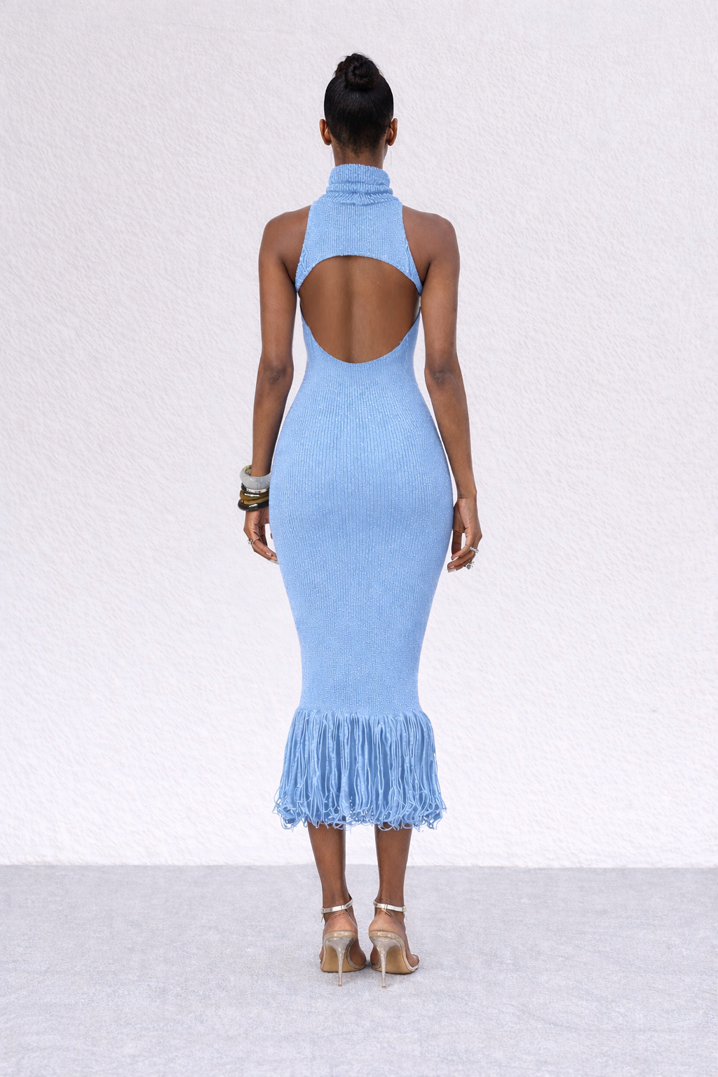 BLUE SCULPTED KNIT DRESS